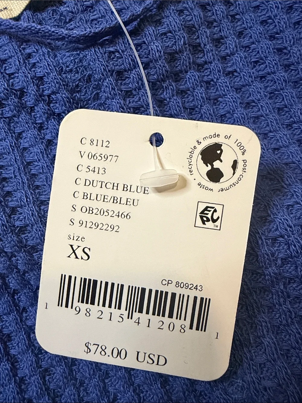 Free People We the Free Oversized Travis Polo in Dutch Blue NWT Size XS